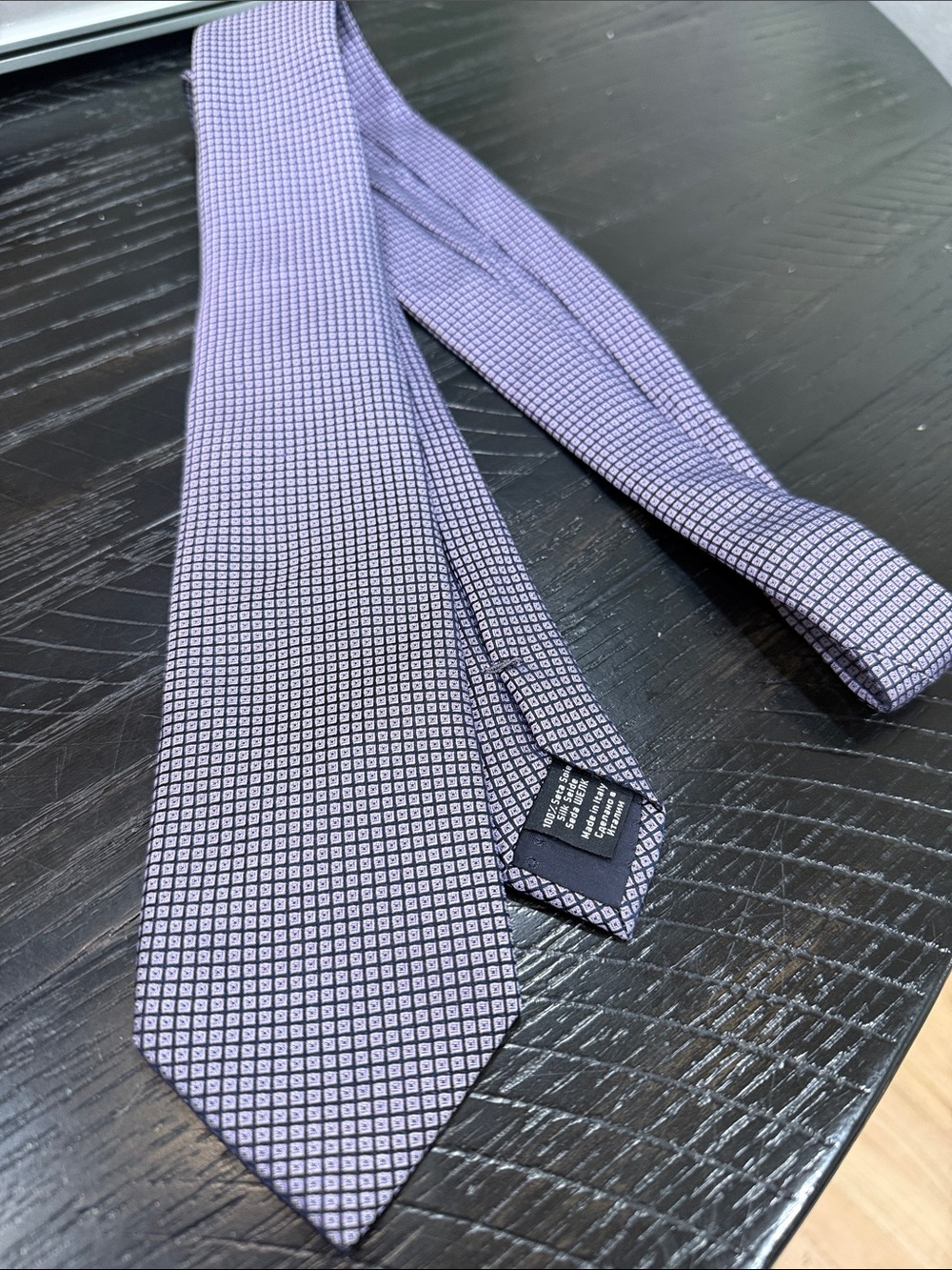 Men's Hugo Boss Navy and Lilac Geometric Silk Tie